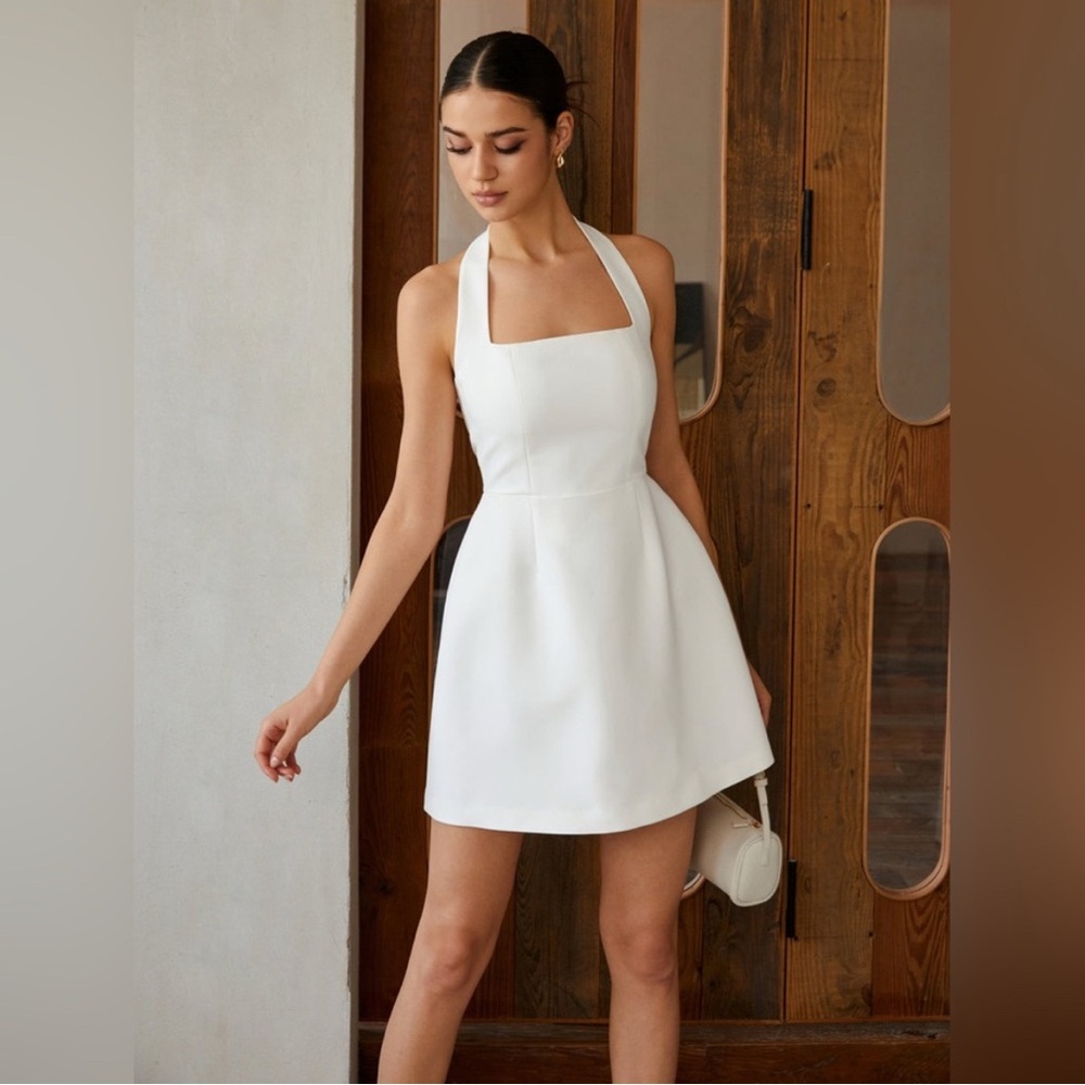 Commense Sexy Halter Solid Dress Elegant White Dress size S